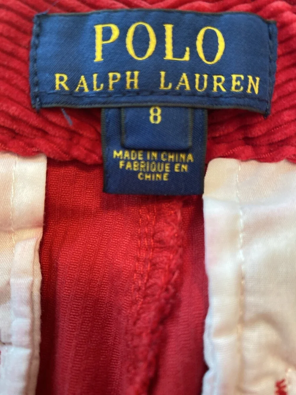 Polo Ralph Lauren Boys Red Bedford Straight Fit Corduroy Pant Size 8
